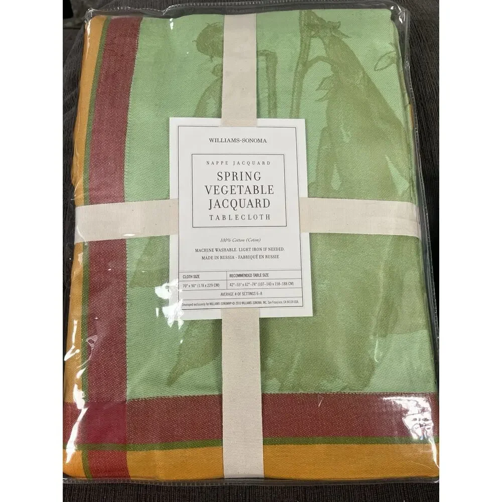 Williams Sonoma Spring Vegetable Jacquard Tablecloth 70”x 90” Green Rare NWT